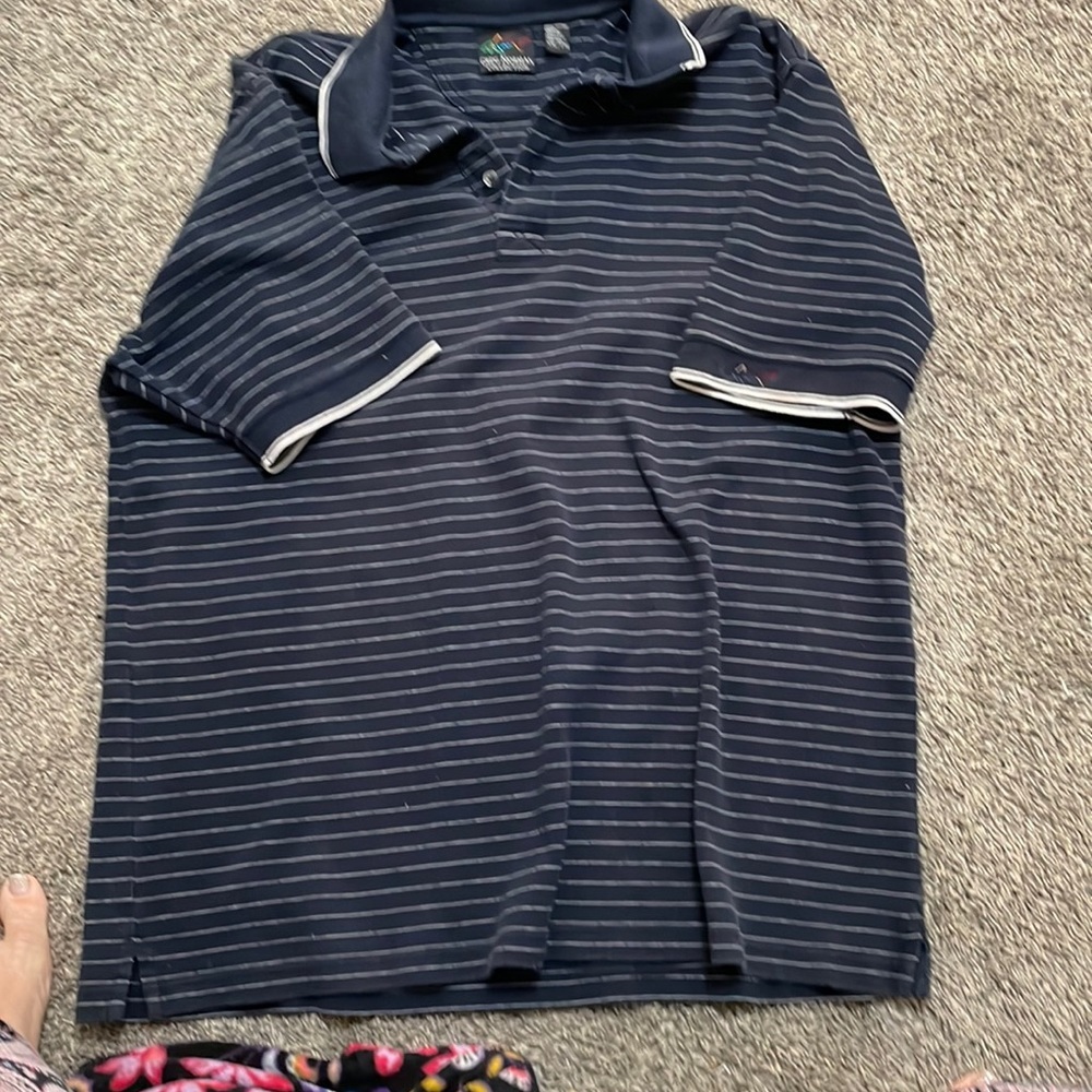 Greg‎ Norman collection Men’s golf polo XXL blue with white stripes 100% cotton.